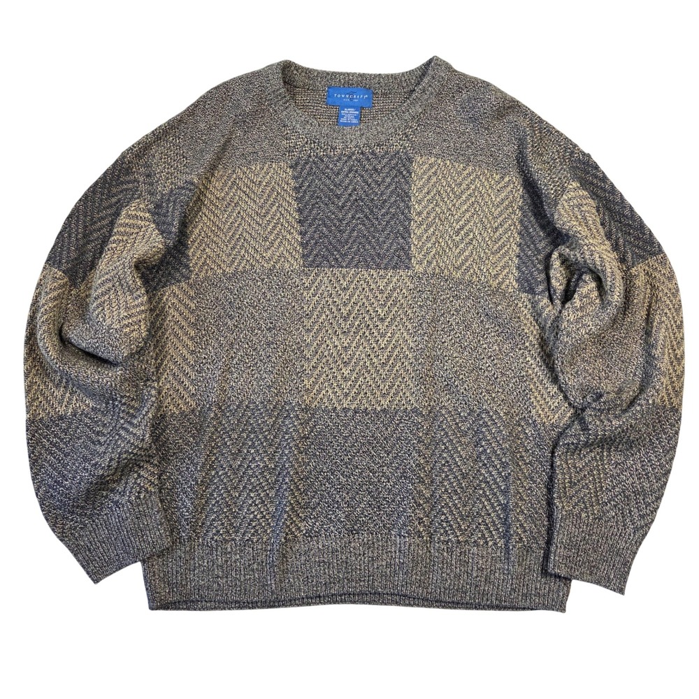 Towncraft Mens Sweater XL Checkered Herringbone Knit Pullover Chunky Grunge Punk